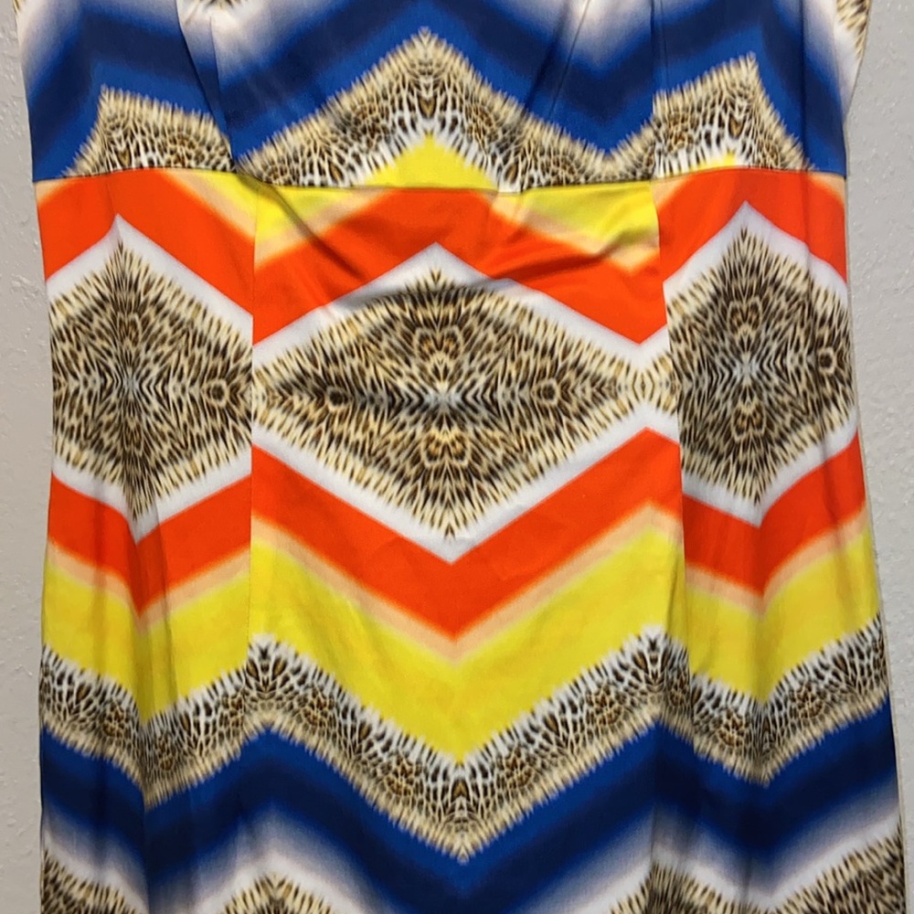 Milly Sleeveless Multicolor Cheetah Zig Zag Lined Panel Shift Mini Dress 3410 - Picture 4 of 12